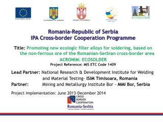 Rom a nia–Republic of Serbia IPA Cross-border Cooperation Programme