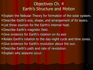 Objectives Ch. 4 Earth’s Structure and Motion