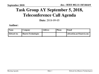 Task Group AY September 5, 2018, Teleconference Call Agenda