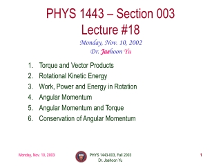 PHYS 1443 – Section 003 Lecture #18