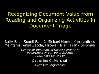 Recognizing Document Value from Reading and Organizing Activities in Document Triage