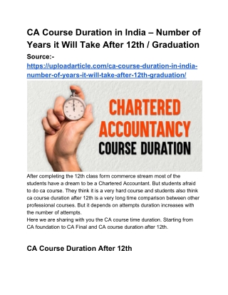 CA Course Duration in India