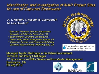 Identification and Investigation of MAR Project Sites for use of Captured Stormwater