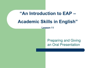 “An Introduction to EAP – Academic Skills in English” Lesson 11