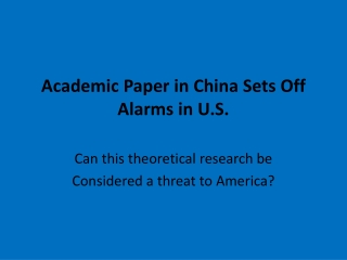 Academic Paper in China Sets Off Alarms in U.S.