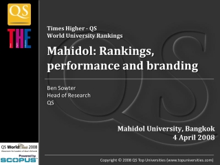 Times Higher - QS World University Rankings Mahidol : Rankings, performance and branding