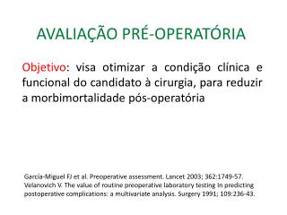 AVALIAÇÃO PRÉ-OPERATÓRIA