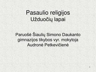 Pasaulio religijos Užduočių lapai