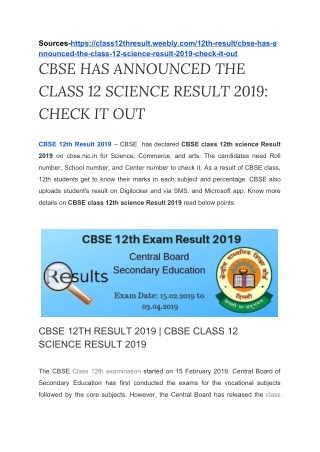 CBSE Declared Class 12 science Result 2019: Check it out