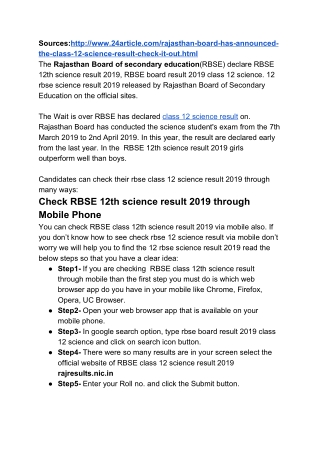 Rajasthan Board has announced the class 12 science result: Check it out