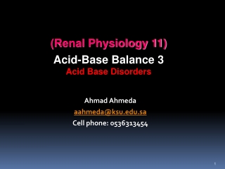(Renal Physiology 11) Acid-Base Balance 3 Acid Base Disorders