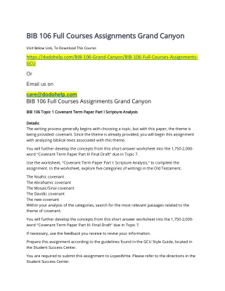 BIB 106 Full Courses Assignments Grand Canyon