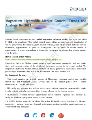 Magnesium Hydroxide Market Growth, Trends and Analysis By 2027
