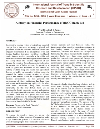 A STUDY ON FINANCIAL PERFORMANCE OF BDCC BANK LTD.