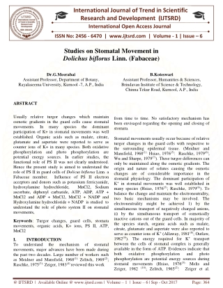 Studies on Stomatal Movement in Dolichus biflorus Linn. Fabaceae
