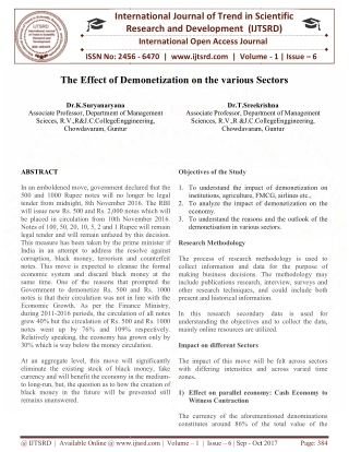 The Effect of Demonetization on the various Sectors