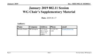 January 2019 802.11 Session WG Chair’s Supplementary Material