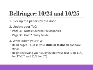 Bellringer: 10/24 and 10/25