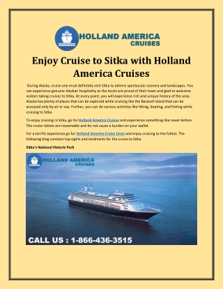 Enjoy Cruise to Sitka With Holland-America Cruises