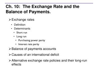 Ch. 10: The Exchange Rate and the Balance of Payments.