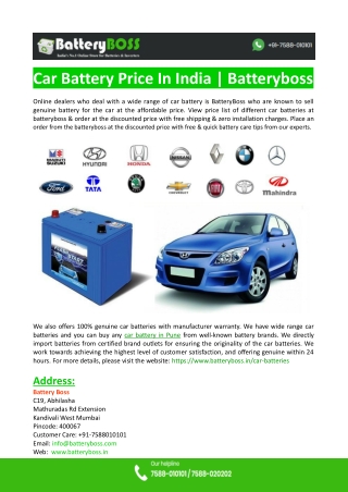 Car Battery Price In India-BatteryBoss