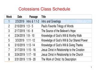 Colossians Class Schedule