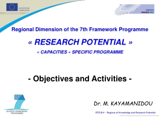 Regional Dimension of the 7th Framework Programme « RESEARCH POTENTIAL »