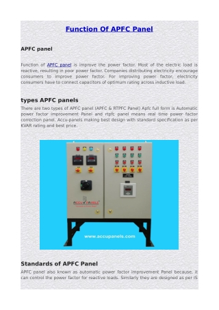 Function Of APFC Panel