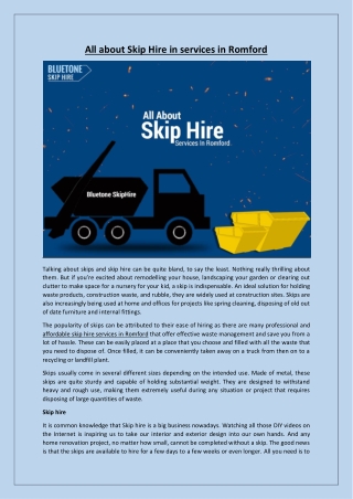 All about Skip Hire in services in Romford