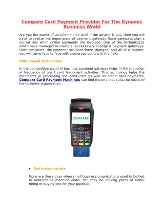 Compare Card Payment Provider For The Dynamic Business World
