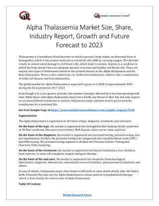 Alpha Thalassemia Market Research 2019