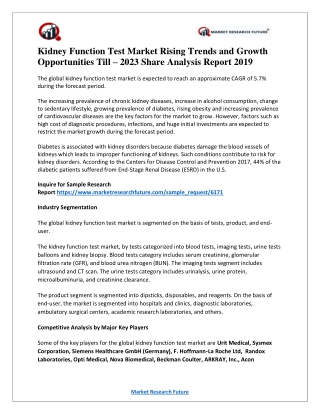 Kidney Function Test Market 2019