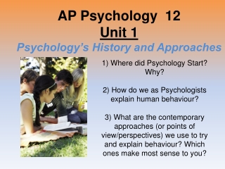 AP Psychology 12 Unit 1 Psychology’s History and Approaches