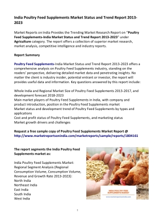 India Poultry Feed Supplements Market Research Report 2013-2023