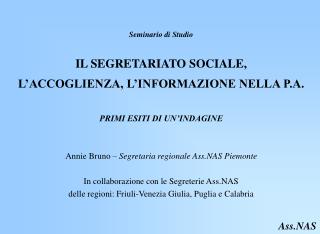 Seminario di Studio IL SEGRETARIATO SOCIALE, L’ACCOGLIENZA, L’INFORMAZIONE NELLA P.A.