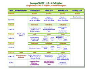 Portugal 2005 : 19 – 23 October Programme (This is subject to small changes)