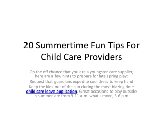20 Summertime Fun Tips For Child Care Providers