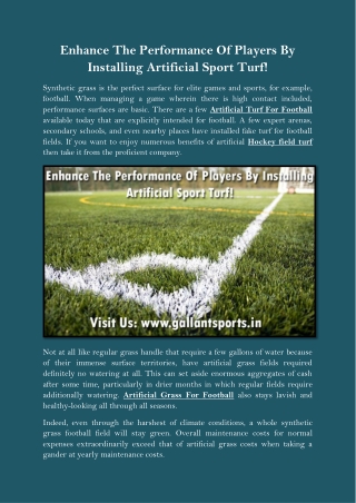 Enhance The Performance Of Players By Installing Artificial Sport Turf!
