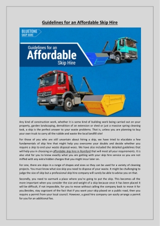 Guidelines for an Affordable Skip Hire