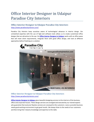Office Interior Designer in Udaipur Paradise City Interiors