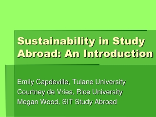 Sustainability in Study Abroad: An Introduction