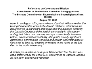 Reflections on Covenant and Mission Consultation of The National Council of Synagogues and