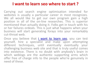 I want To Learn SEO