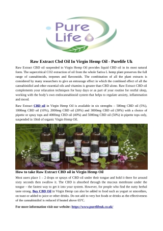 Raw Extract Cbd Oil In Virgin Hemp Oil - Purelife Uk