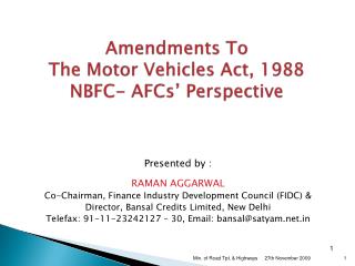 Amendments To The Motor Vehicles Act, 1988 NBFC- AFCs’ Perspective