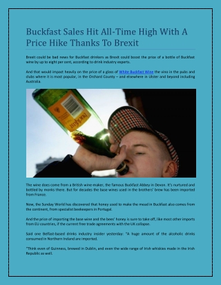 Buckfast Sales Hit New Record High With Monks Raking