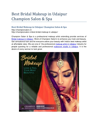 Best Bridal Makeup in Udaipur Champion Salon & Spa