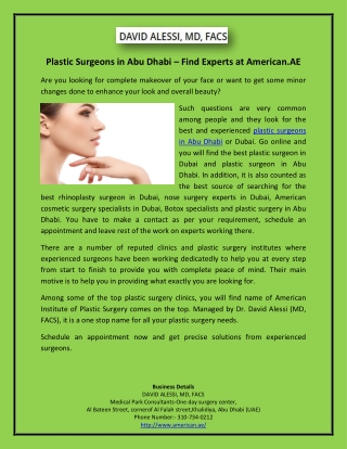 Plastic Surgeons in Abu Dhabi – Find Experts at American.AE