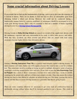 Some crucial information about Driving Lessons