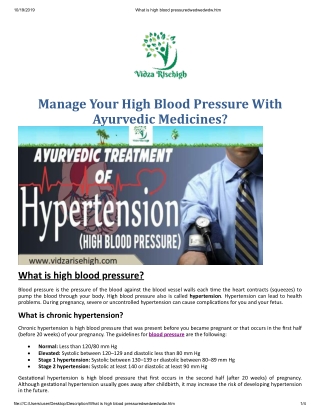 What is High Blood Pressure Ayurvedic Medicine?